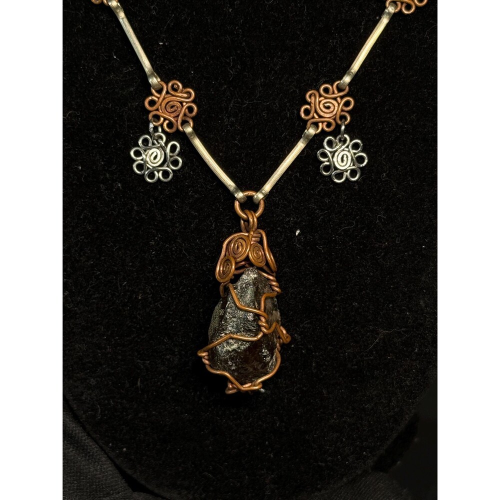 Raw Garnet in Matrix Copper Wire Wrapped Pendant Necklace 18" Artisan